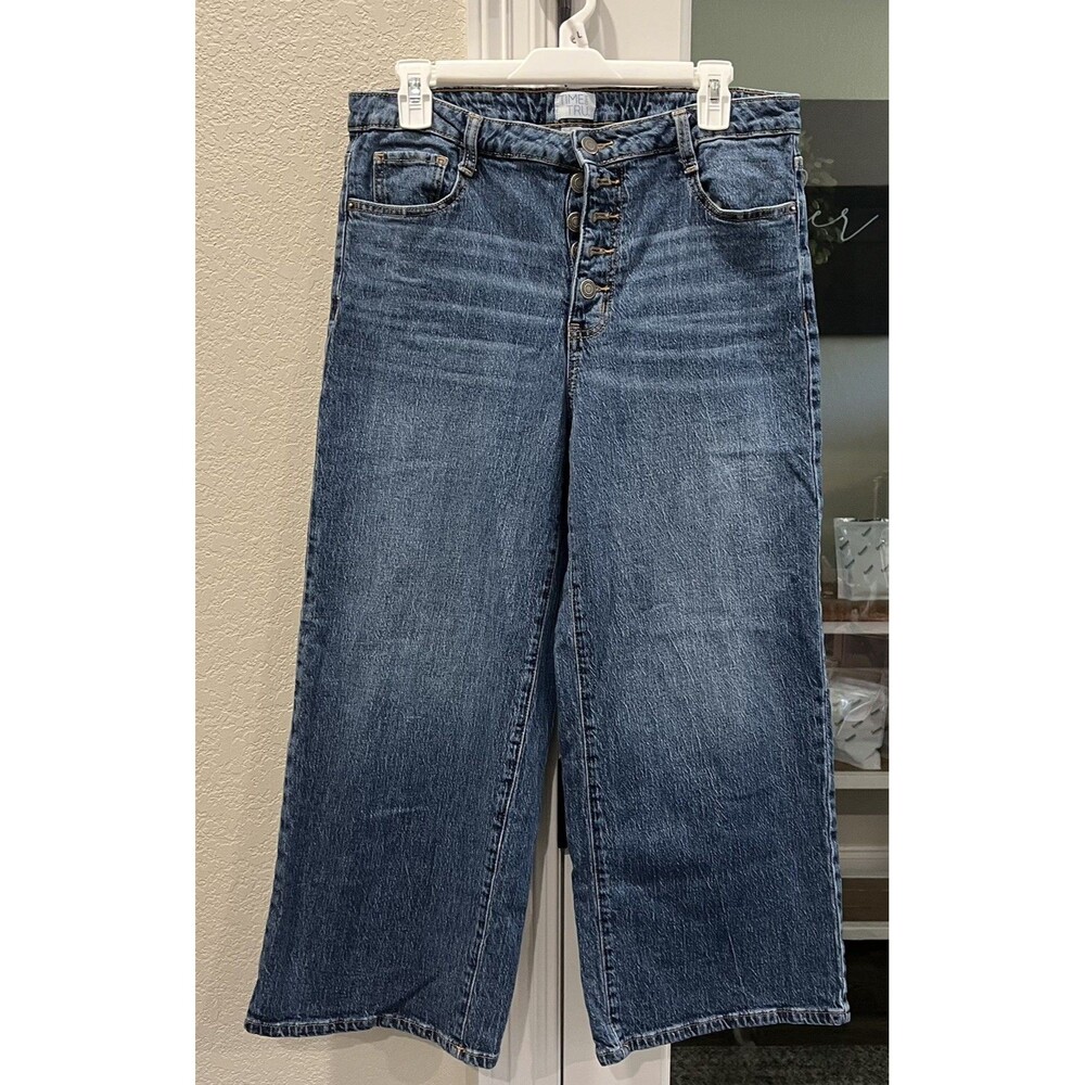 Time and Tru Women’s Size 10 High Rise Wide Leg Crop Jeans Button Fly 24” Inseam